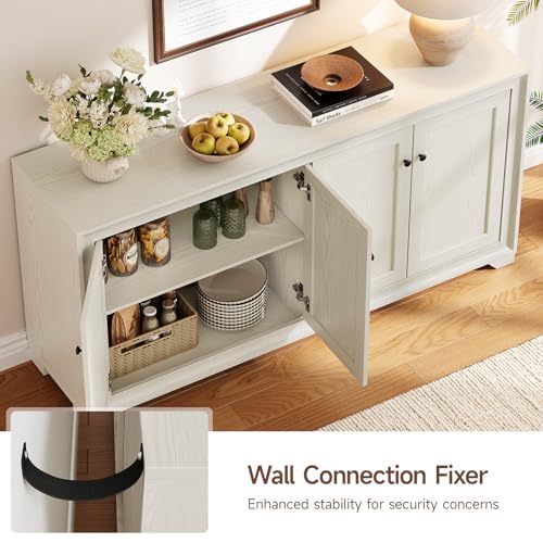 ONBRILL 60" Buffet Cabinet with Storage, 4 Doors & Adjustable Shelves, Grey - color: Grey