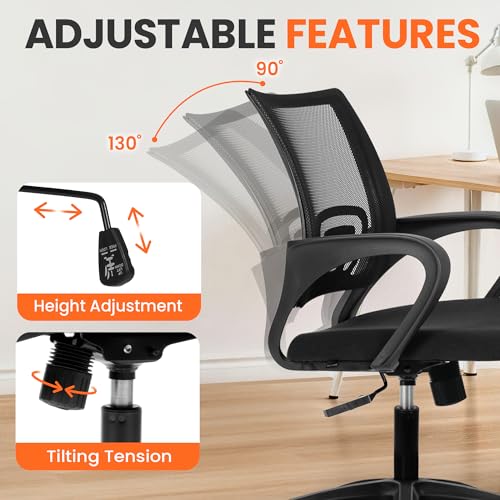 NEO CHAIR Office Computer Chair Ergonomic Mid-Back Mesh Desk Chair, Black | Breathable Mesh Back with Lumbar Support, Height Adjustment, Smooth Rolling Casters for Home Office, Study or Gaming Setup - color: All Black