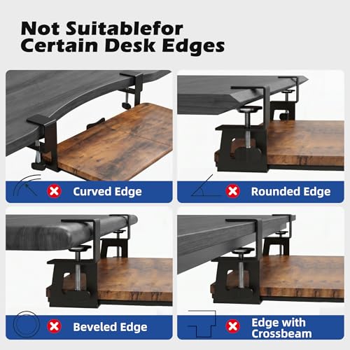 Mahogany Keyboard Tray Under Desk Clamp, Large Slide-Out Keyboard and Mouse Tray, Ergonomic Under Desk Keyboard Drawer Alternative with Wrapped Edge Surface for Home Office - color: Mahogany