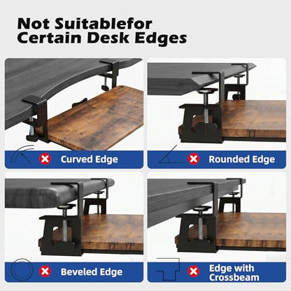 Mahogany Keyboard Tray Under Desk Clamp, Large Slide-Out Keyboard and Mouse Tray, Ergonomic Under Desk Keyboard Drawer Alternative with Wrapped Edge Surface for Home Office - color: Mahogany