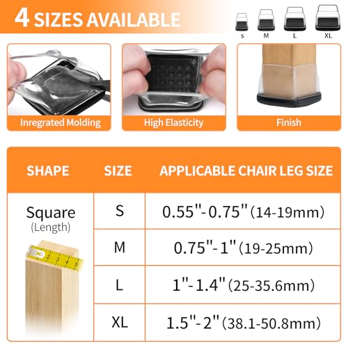 Ezprotekt Chair Leg Sliders for Carpet, 24 Pcs Square Chair Glides for Carpet, Carpet Furniture Pads Stool Leg Protectors Caps, Carpet Furniture Glides Quickly and Easily (M Fit: 0.75" - 1") - size: M-Clear