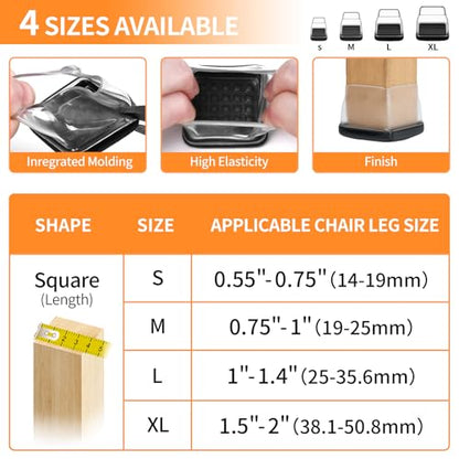 Ezprotekt Chair Leg Sliders for Carpet, 24 Pcs Square Chair Glides for Carpet, Carpet Furniture Pads Stool Leg Protectors Caps, Carpet Furniture Glides Quickly and Easily (M Fit: 0.75" - 1") - size: M-Clear