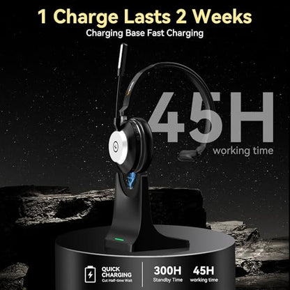 Wantek Wireless Headset with Mic, Bluetooth Headset with Microphone, On-Ear Wireless Headphones with Mic Noise Canceling, Mute Button, Charging Dock for PC, Laptop, Work, Zoom, Teams & Call Center