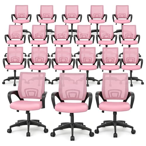 Magshion Ergonomic Office Chairs 20 Pack, Mid-Back Mesh Desk Chair, Pink | Adjustable Swivel Computer Chair, Lumbar Support & Breathable Backrest, For Gaming, Work, Study, 300 LBS Capacity - color: Pink, size: 20 Pack