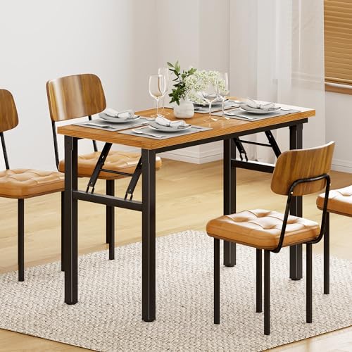 DlandHome 31.5 Inch Small Folding Computer Desk for Home Office, Teak Black - color: Teak + Black, size: 31.5 Inches