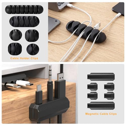 353 PCS Cable Management Kit - 1 Cable Management Box, 4 Cable Sleeve Split, 130 Adhesive Cable Clip, 17 Cable Holder, 1 Roll Cable Organizer Strap, 150 Cable Tie with 50 Mount, for Computer Desk TV