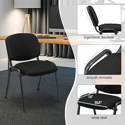 COSTWAY Waiting Room Chairs Set of 2, Stackable Conference Chairs with Upholstered Seat & Back, Ergonomic Office Guest Reception Chairs for Meeting Room, Reception Room, Office, Church, Black