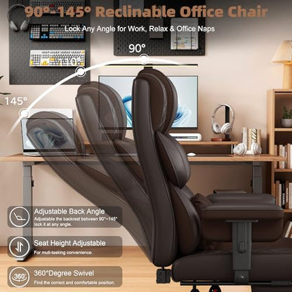 Vonesse Office Chair, Desk Chair with Soft Adjustable Armrests, Ergonomic High Back Gaming Chair with Lumbar Support, Executive Computer Chairs with Footrest (PU Leather, Brown) - color: Brown