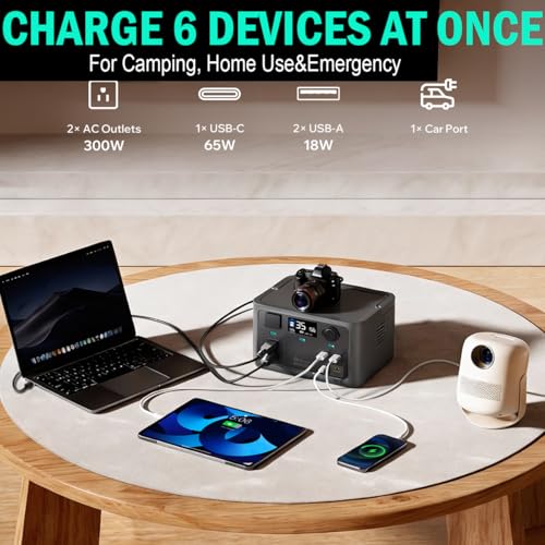 Portable Power Station 300W, 600W Peak Solar Generator 192Wh | 1Hr Fast Charge, LiFePO4 Battery, 10ms UPS, 120V AC Outlet Solar Power Bank for Camping Emergency Travel Home Blackout - color: Black