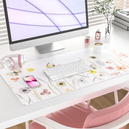 Faux Leather Large Mouse Pad, Office Desk Mat, 31.5"x15.7", Butterflies - color: Floral Butterflies, size: 31.5L x 15.7W inches