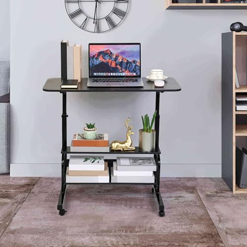 Adjustable Height Mobile Computer Desk with Wheels Black 31.5x15.7 Inch - color: Black