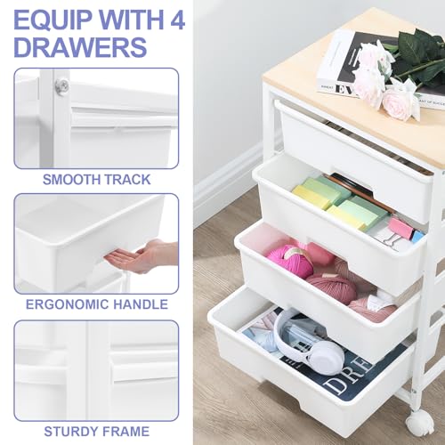 SYKIARIOL Rolling Cart with Drawers, 4-Drawer Utility Cart, Bright White - color: Bright White, size: 4 Drawers