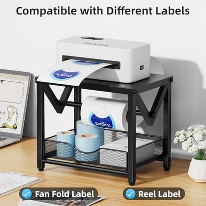 Marbrasse Label Holder for Rolls and Fanfold Labels, Metal Thermal Label Printer Holder with Drawer, Shipping Label Stand,Sticker Roll Holder for Home, Office, Small Business,Black - color: Black