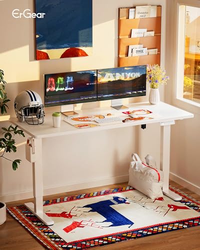 ErGear Height Adjustable Electric Standing Desk, 63 x 28 Inches Sit Stand up Desk, Memory Computer Home Office Desk, White - color: White, size: 63 X 28 Inches