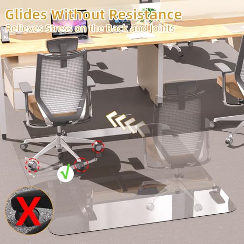 [Tempered Glass] Glass Office Chair Mat for Carpet Heavy 57" x 42"-1/5" Thick Premium Tempered Glass Duty Hard Glass Chair Mats -for Office Chair on Carpet or Hard Floor with 4 Anti-Slip Pads - size: 57" x 42"