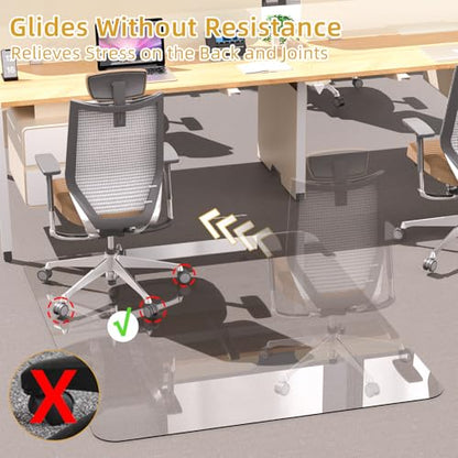 [Tempered Glass] Glass Office Chair Mat for Carpet Heavy 57" x 42"-1/5" Thick Premium Tempered Glass Duty Hard Glass Chair Mats -for Office Chair on Carpet or Hard Floor with 4 Anti-Slip Pads - size: 57" x 42"