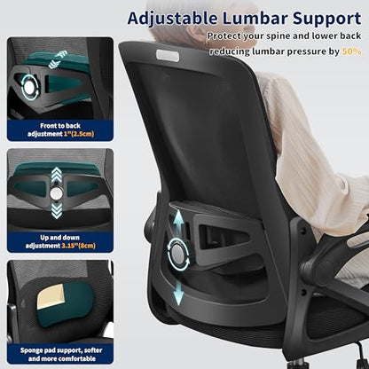 Ergonomic Office Chair Desk Chair with Adjustable Lumbar Support - color: 2pcs Black