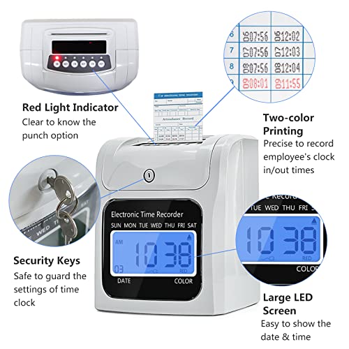 Time Clock Bundle with 400 Time Cards, 4 Ink Ribbons, 2 Ten-Slot Time Card Racks, & 2 Security Keys, Auto-Align Time Clocks for Employees Small Business - style: 400-Card Time Clock Bundle with Keys