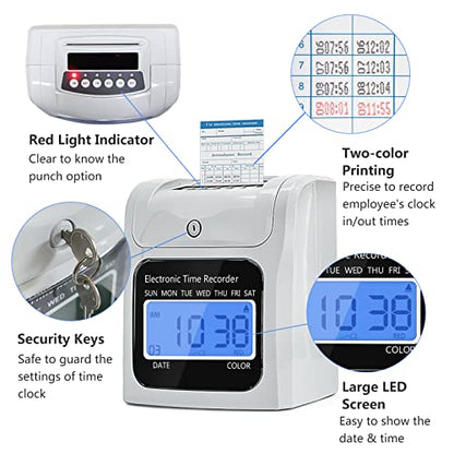 Time Clock Bundle with 400 Time Cards, 4 Ink Ribbons, 2 Ten-Slot Time Card Racks, & 2 Security Keys, Auto-Align Time Clocks for Employees Small Business - style: 400-Card Time Clock Bundle with Keys