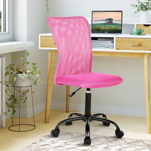 Ergonomic Chairs, Cute Adjustable Armless Office Desk Chair w/Mesh Back & Soft Thick Seat, Comfy Swivel Rolling Cheap Executive Small Computer Task Chair Sillas para Escritorio for Adult Women - color: Pink