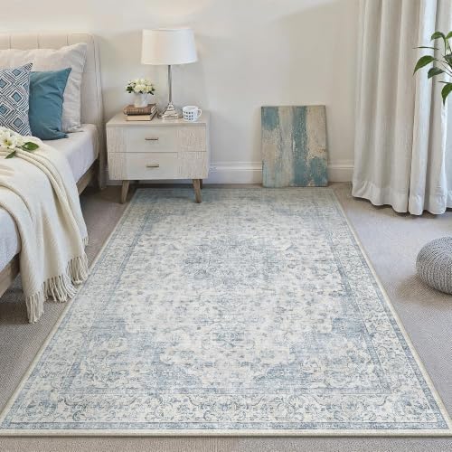 PureCozy 3x4 Washable Small Area Rug Neutral Blue Vintage Floral - color: Vintage | Blue, size: 3' x 4' (Rectangular)