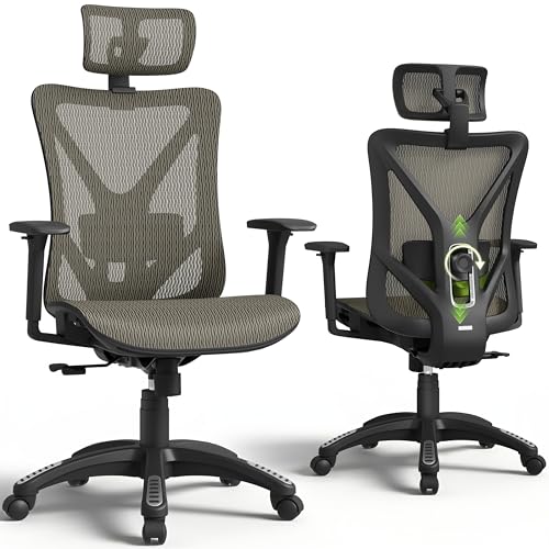 ELABEST T23 Ergonomic Mesh Office Chair, High Back Computer Desk Chair, Breathable AirMesh with Dual-Move Lumbar Support, 3D Armrests & Headrest, Tilt Lock, Big and Tall for Home Office (Mocha) - color: Mocha