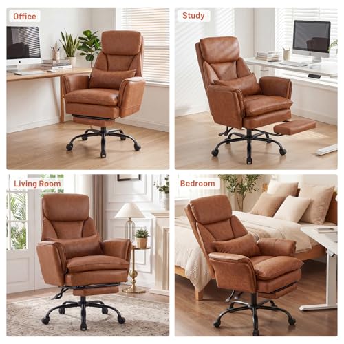 Big and Tall Office Chair, Ergonomic Computer Desk Chair with Footrest, Wide Seat Reclining Gaming Chair, Flip Armrests for Cross Legged Sitting, Heavy Duty Support up to 400LBS, PU, Brown - color: Brown