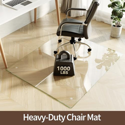 Koonmi Tempered Glass Chair Mat 45"x53" - Premium Office Chair Mat for Hardwood Floors & Low-Pile Carpet with 4 Non-Slip Pads - Thick Scratch-Resistant Surface - size: 45*53