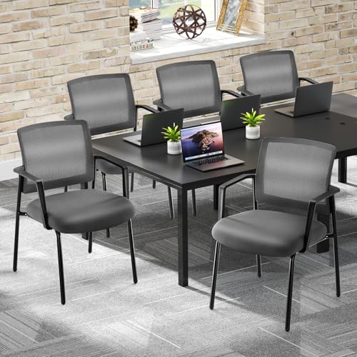 Sweetcrispy Stackable Mesh Guest Reception Chairs - Ergonomic Lumbar Support for Waiting Conference Meeting Room, Office School Lobby and Church, Space Saving, Grey Set of 4