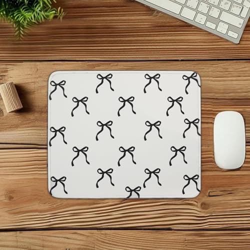 Mouse Pad for Desk with Stitched Edge, Premium Cute Washable Mouse Pads. Computer Mousepad with Non-Slip Rubber Base, Mousepads for Laptop, 9.25x7.75x0.12 inch (Black Bow) - color: Black Bow