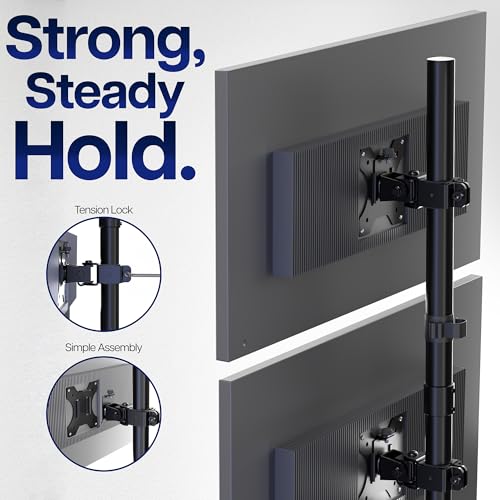VIVO Dual Vertically Stacked Monitor Desk Mount, Extra Tall Adjustable Stand for 2 Ultrawides up to 34 inches, 22 lbs Capacity, Black, STAND-V002T | Black, Adjustable Monitor Arm, Grommet or C-Clamp Mounting, Vertical Computer Stand for 2 Monitors, Holds