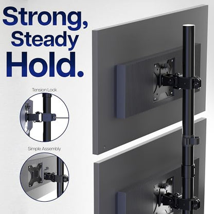 VIVO Dual Vertically Stacked Monitor Desk Mount, Extra Tall Adjustable Stand for 2 Ultrawides up to 34 inches, 22 lbs Capacity, Black, STAND-V002T | Black, Adjustable Monitor Arm, Grommet or C-Clamp Mounting, Vertical Computer Stand for 2 Monitors, Holds