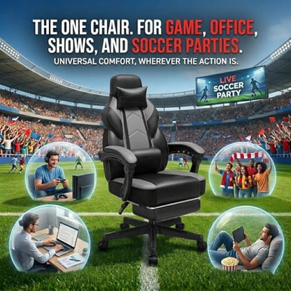 Gaming Chair for Adult, Computer Chair with Footrest Video Game Chair Big and Tall Gaming Chair with Massage Lumbar Support, Adjustable Height and 360° Swivel Seat(Grey) - color: Grey
