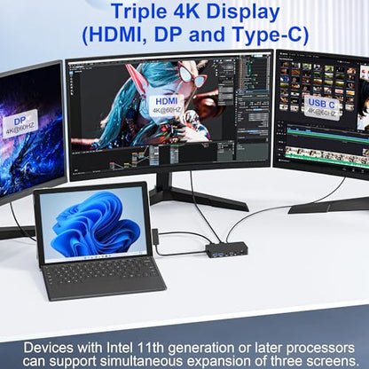 Surface Docking Station 12-in-1, Triple Display 4K@60Hz Dock with HDMI, DP, USB-C, 4-Screen Support, 4 USB Ports, SD/TF, Audio for Surface Pro 11/10/9/8/7, Surface Laptop, Book, Go - color: HDMI+DP+USB-C Surface Dock