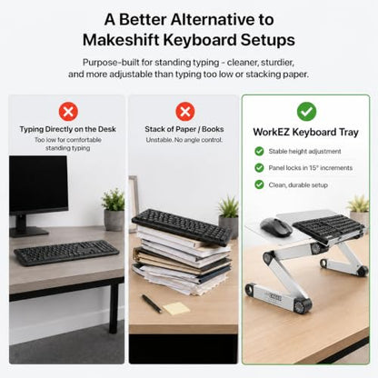 Uncaged Ergonomics Adjustable Keyboard Tray, Silver, Keyboard Tray, Ergonomic, Wrist Support, Portable, Universal, Aluminum - color: Silver