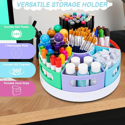 CraftGenes Rotating Art Supply Organizer, 7 Removable Compartments, Rainbow - color: Colorful