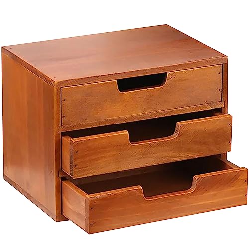 Triple Drawer Desktop Storage Organizer in Modern Wood Design (9.8”x6.9”x 7.5”) 3-Drawer Stackable Drawer Unit - Vanity Accessories Organizer (1-Pack) - size: 3 Drawer