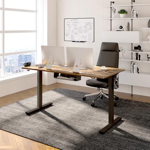 FLEXISPOT EN2 48"x30" Standing Desk with Power Strip Bundle - color: Black Frame + Rustic Brown, size: 48x30