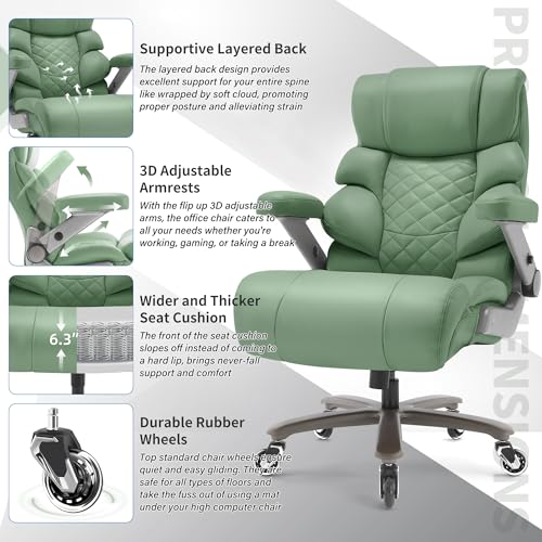 VUZI 700lbs Big and Tall Office Chair, Large Executive Leather Desk Chair - color: Green