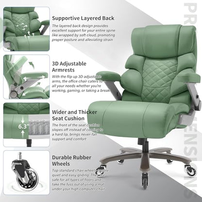 VUZI 700lbs Big and Tall Office Chair, Large Executive Leather Desk Chair - color: Green