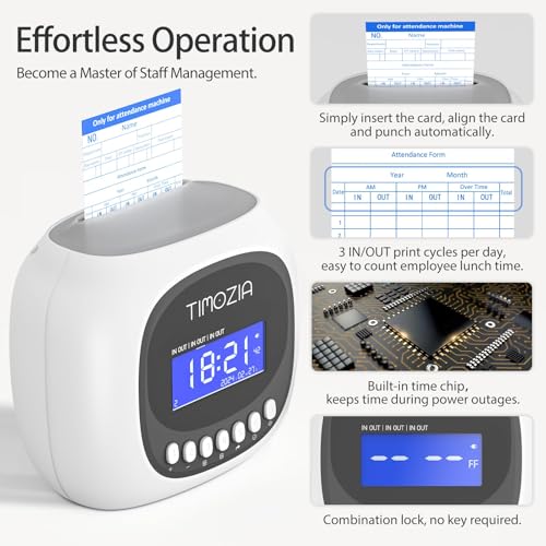 Time Clock with Passcode, Auto-Align Time Card Machine, 6 Punches per Day | Time Clock Punch Machine with 100 Time Cards, 2 Ink Ribbons(1 Inside) and 1 Rack - color: White