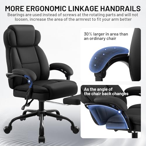 Ergonomic Office Chair with Footrest,PU Leather Executive Desk Chair Padded Linkage Armrests,Lumbar Support,Swivel Computer Chair for Home Office & Gaming,Black - color: Black