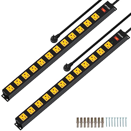 12 Outlet Long Power Strip, 2100 Joules Surge Protector, 6FT Power Cord, Wide Spaced Outlet Power Bar, Overload Protection Switch, Industrial Heavy Duty for Work Bench, Shop, Garage - size: 6FT