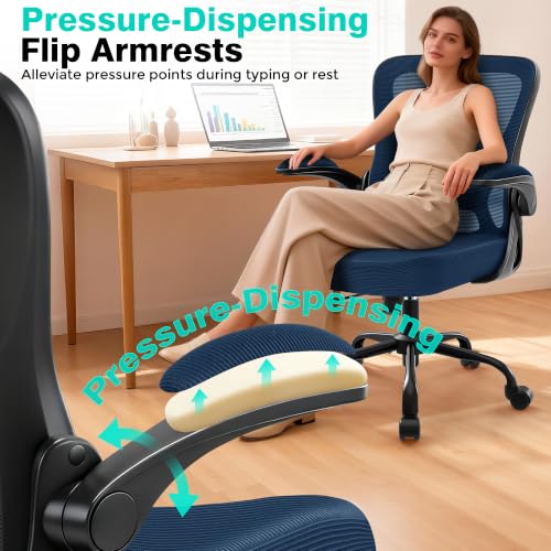 AreShark Office Chair - Ergonomic Breathable Mesh Desk Chair with Adjustable Lumbar Support and Flip-up Armrests - Executive High Back Rolling Swivel Comfortable Computer Gaming Chair for Home Office - color: Navy