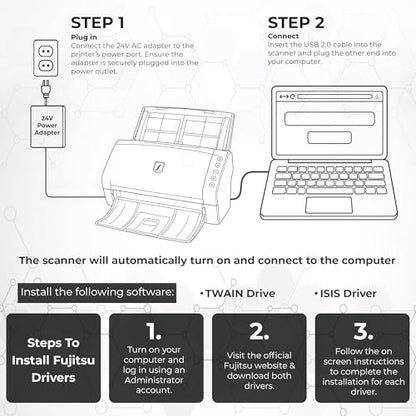 Fi-8170 Professional High Speed Color Duplex Document Scanner -1 Year Warranty, Network Enabled, Scanner High Volume with Power Adapter + USB 3.2 Cable + Microfiber Cloth Included