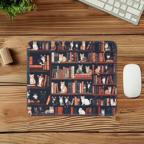 Mouse Pad for Desk with Stitched Edge, Premium Cute Washable Mouse Pads. Computer Mousepad with Non-Slip Rubber Base, Mousepads for Laptop, 9.25x7.75x0.12 inch (Cat Library) - color: Cat Library