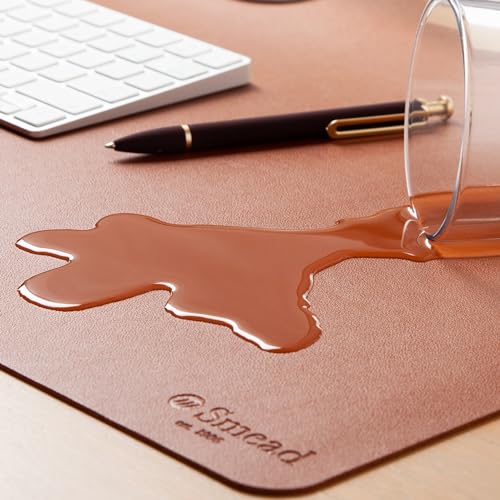 Smead Vegan Leather Desk Pad Mat, Office Desk Mat, Small, Saddle Brown | Waterproof desk pad protector, writing mat and desk blotter. Non-slip suede grips under a laptop, keyboard and mouse. - color: Saddle Brown, size: 13.7" x 23.6"