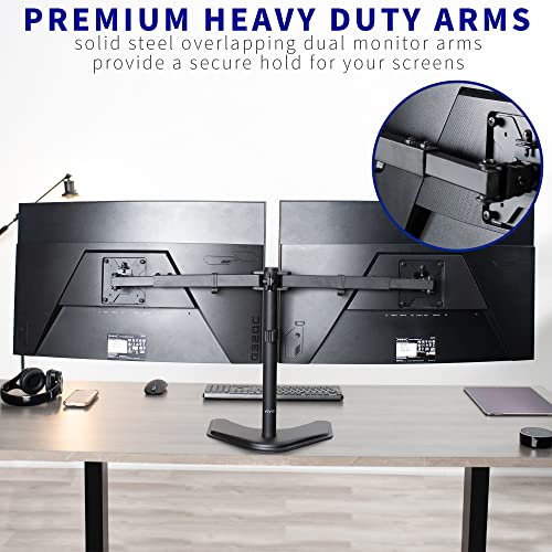 VIVO Premium Dual Ultra Wide LCD LED 27 to 38 inch Monitor Desk Stand, Heavy Duty, Free-Standing Telescoping Arms, Flush Wall Setup, Fits 2 Screens, Black, STAND-TS38B - color: Black