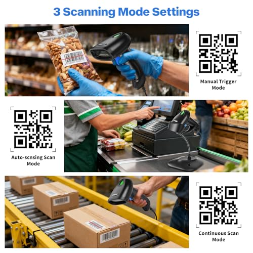 2 Pack Handheld 2D USB Barcode Scanner, Wired QR Code Scanner PDF417 Data Matrix Bar Code Reader with Long USB Cable for POS Mobile Payment, Convenience Store, Supermarket, Warehouse (TM-10C)