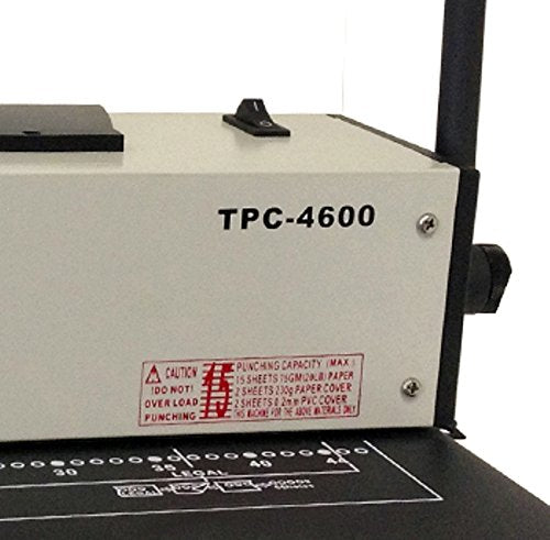 Tamerica TPC-4600 Coil Punch & Bind Machine, 4:1 Pitch, 15 Sheets of 20lb Paper up to A4 Size max. Punching Capacity, 45 mm max. Binding Capacity, 46 Hole Punch with Extension pin for Longer Sheets